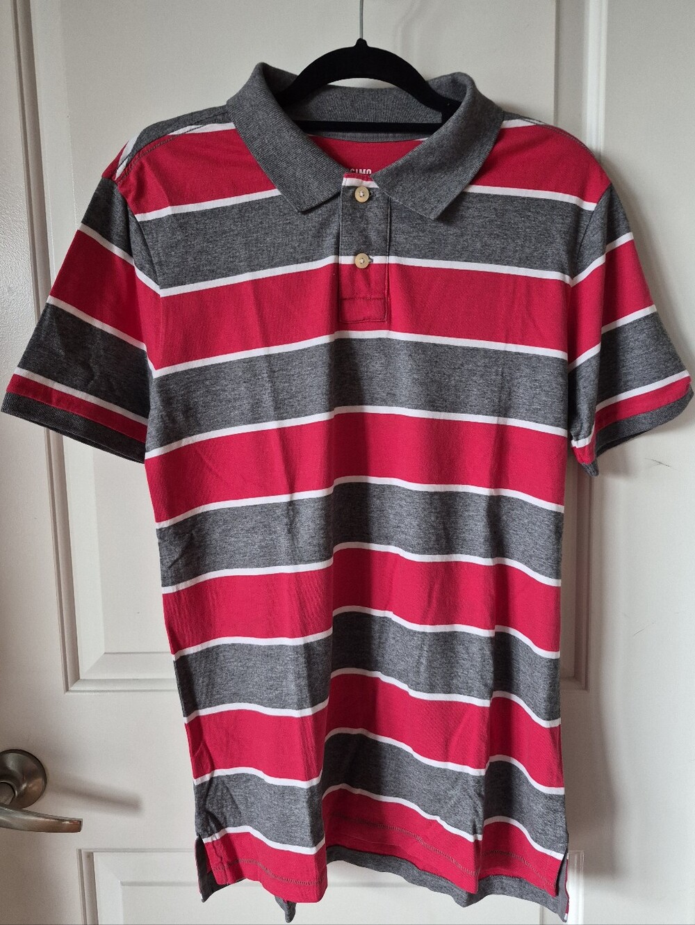 Mossimo Stripe Polo Shirt in Pink and Gray - Men Size Medium